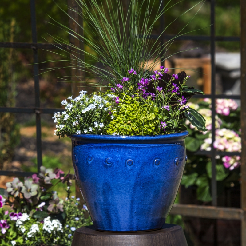Outdoor Planter Deep Blue Ceramic Scalloped Texture