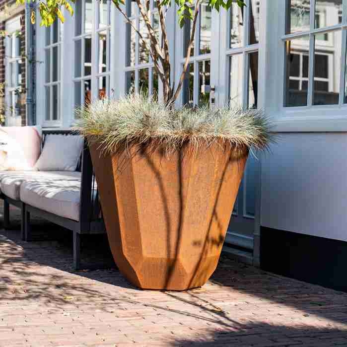 Outdoor Planter Faceted Corten Steel Weathered Rust Modern Garden Decor