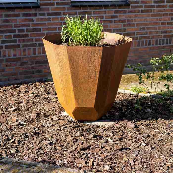 Outdoor Planter Geometric Tapered Corten Steel Weathered Landscape Feature