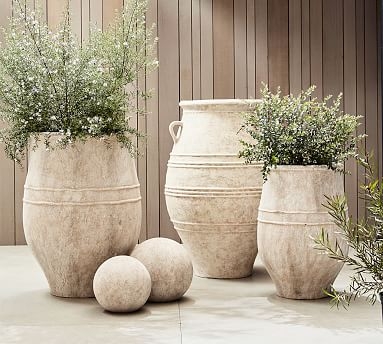 Outdoor Planter Ivory Cement Bowl Silhouette, Minimalist Ivory Bowl Planters