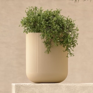 Outdoor Planter Limestone Texture Bowl Shape Minimalist Patio Decor Thick Rim