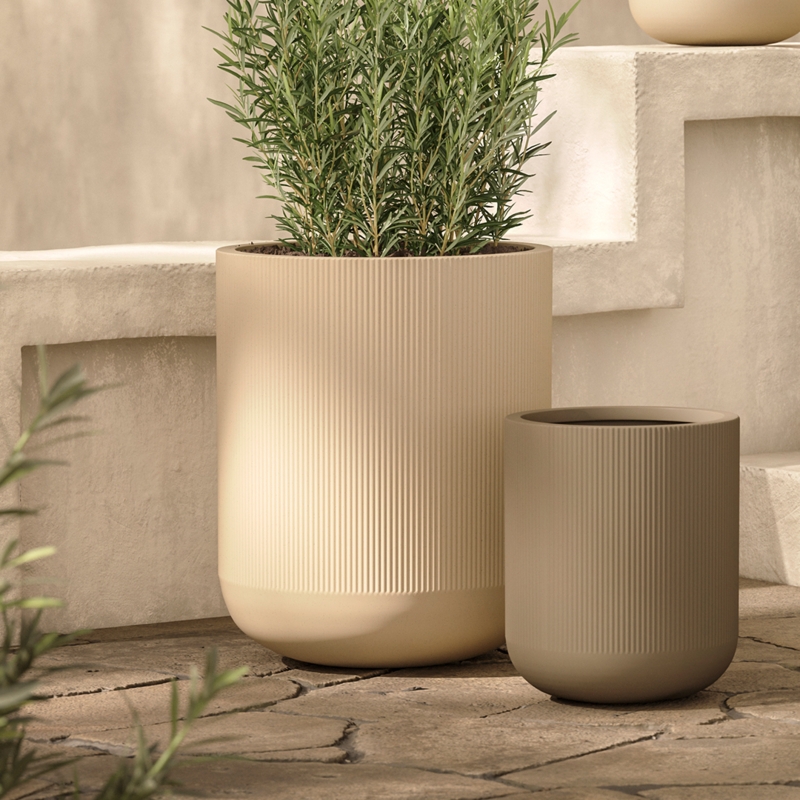 Outdoor Planter Limestone Texture Tapered Round Minimalist Pot