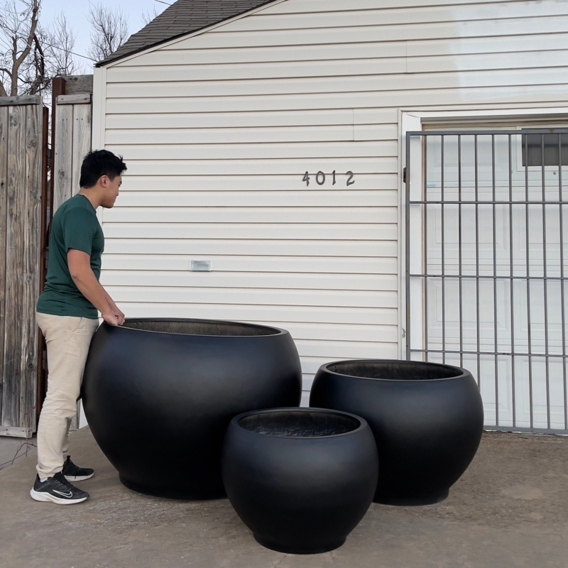 Outdoor Planter Matte Black Finish Oversized Bowl Architectural Pot