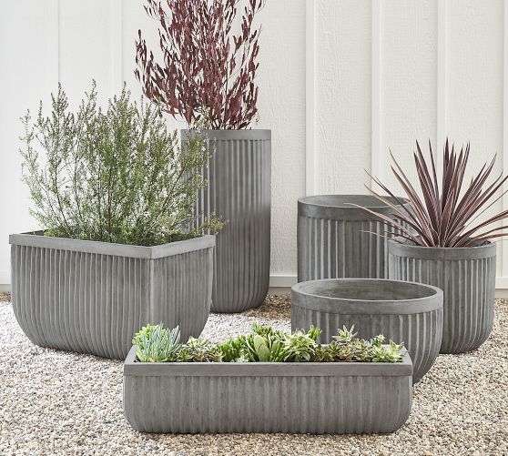 Outdoor Planter, Modern Fluted Concrete Patio Pots. (60 chars)