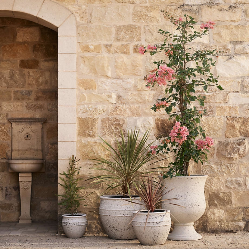 Outdoor Planter Oversized Urn Planter Pitted Surface Mediterranean Stone