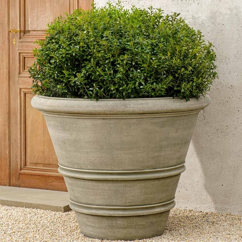 Outdoor Planter Rolled Rim Weathered Stone Traditional Garden Pot