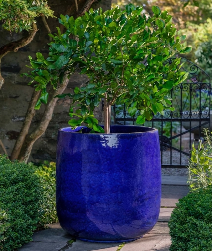 Outdoor Planter Sapphire Blue Architectural Coffered Panels Traditional