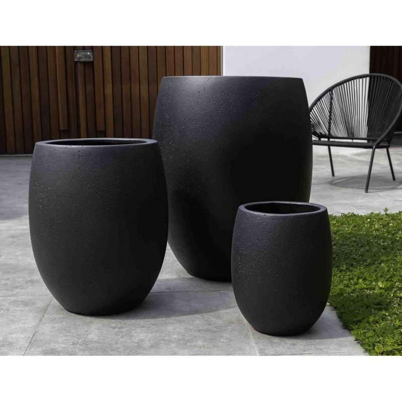 Outdoor Planter Set Fiber Cement, Tapered Bowl Garden Pots