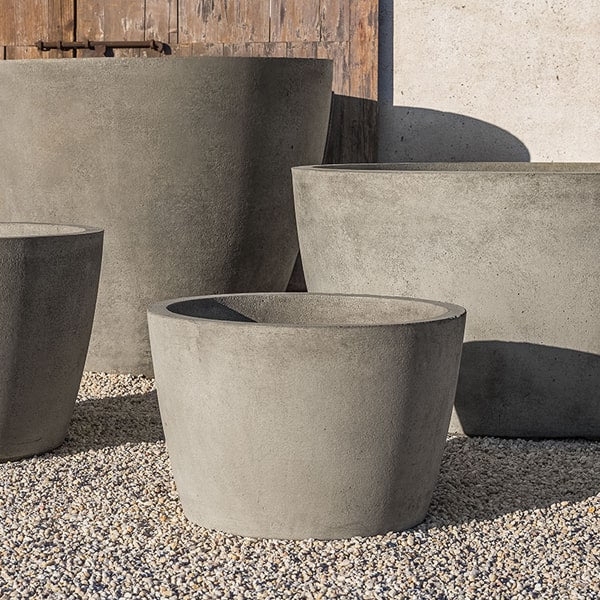 Outdoor Planter Set Graduated Sizes Greystone Finish Cylindrical Form