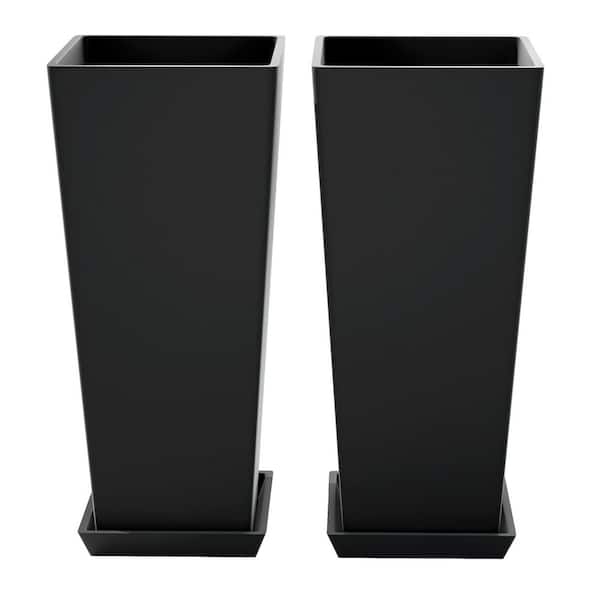Outdoor Planter Set Ribbed Surface Square Tapered Pots
