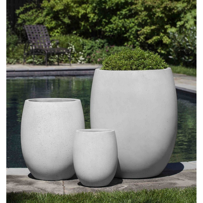 Outdoor Planter Set, Round Fiber Cement Blanca White. (61 chars)