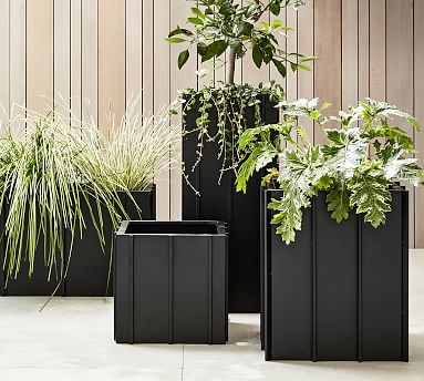 Outdoor Planter Set Tapered Sides Charcoal Modern Farmhouse Patio