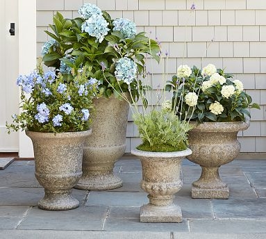 Outdoor Planter Set, Weathered Stone Look with Pedestal