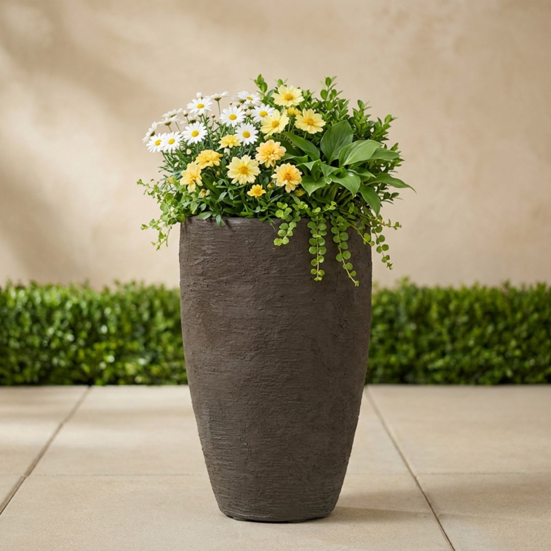 Outdoor Planter Tall Profile Tapered Charcoal Matte Composite Square Rim