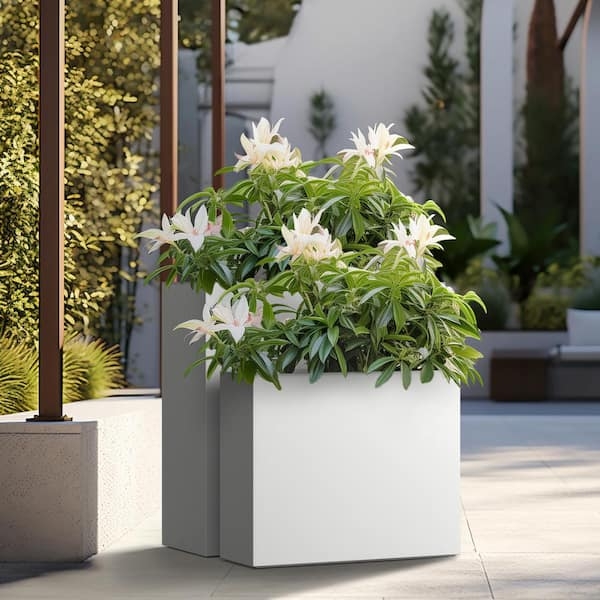 Outdoor Planter Tall Tapered Silhouette White Stone Like Clean