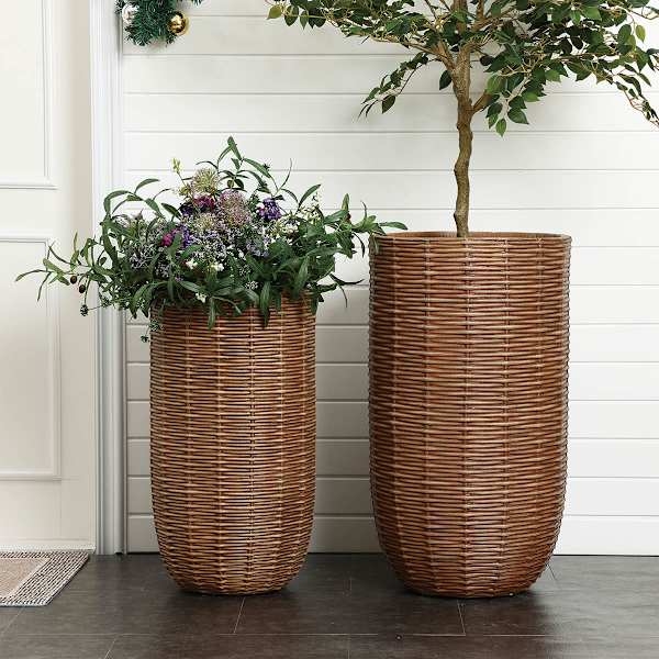 Outdoor Planter Tall Tapered Silhouette Woven Texture Garden Urn