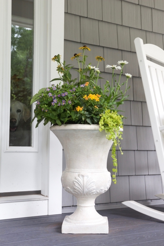 Outdoor Planter Urn Shape Pedestal Base Washed Finish Fiberglass