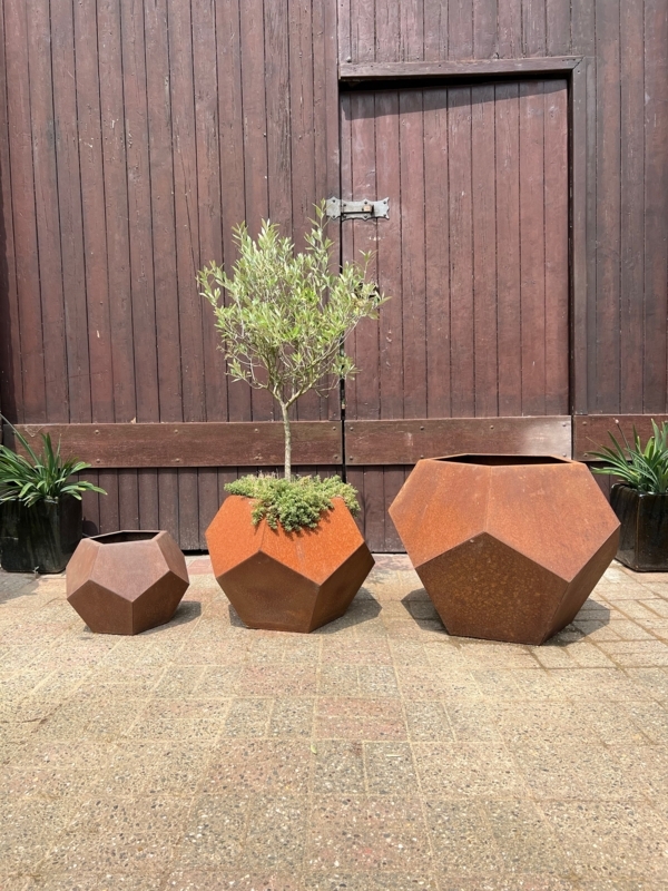 Outdoor Planter, Weathered Rust Finish Low Profile, Industrial Style