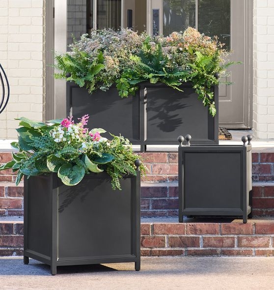 Outdoor Planter with High Contrast Matte White Bowl and Black Stand