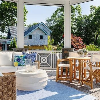 Outdoor Rug Herringbone Pattern Modern Nautical Style on Stone Patio