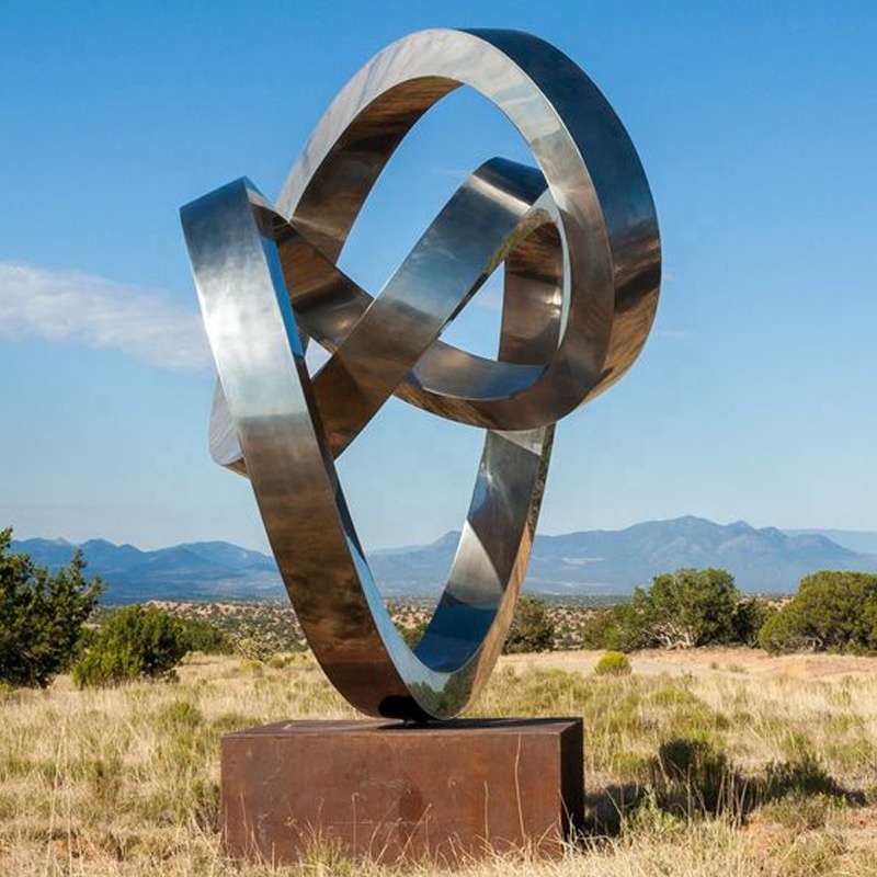 Outdoor Sculpture Abstract Ribbon Silhouette Glossy Red Park Art