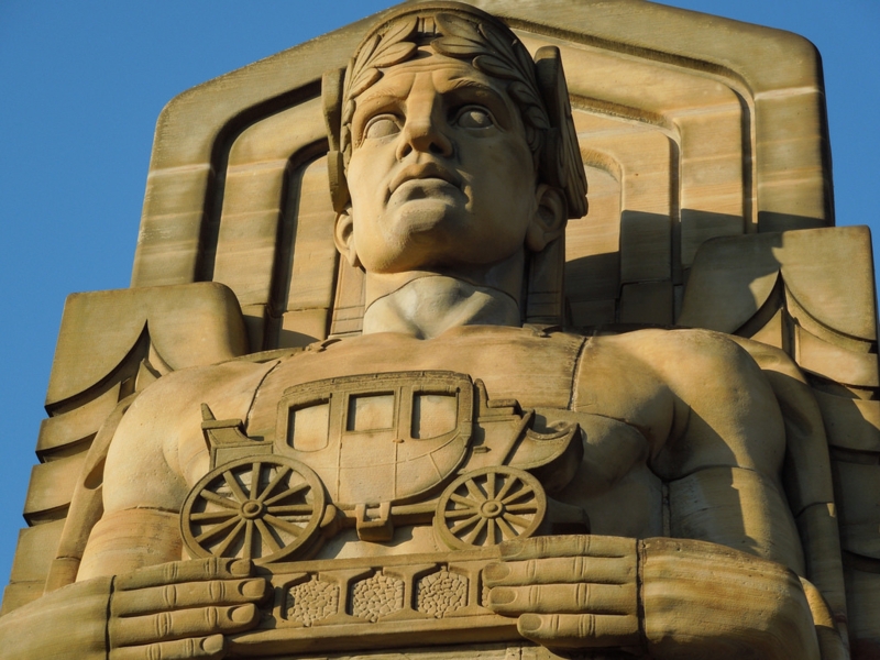 Outdoor Sculpture Featuring Art Deco Relief on Bridge Pylon