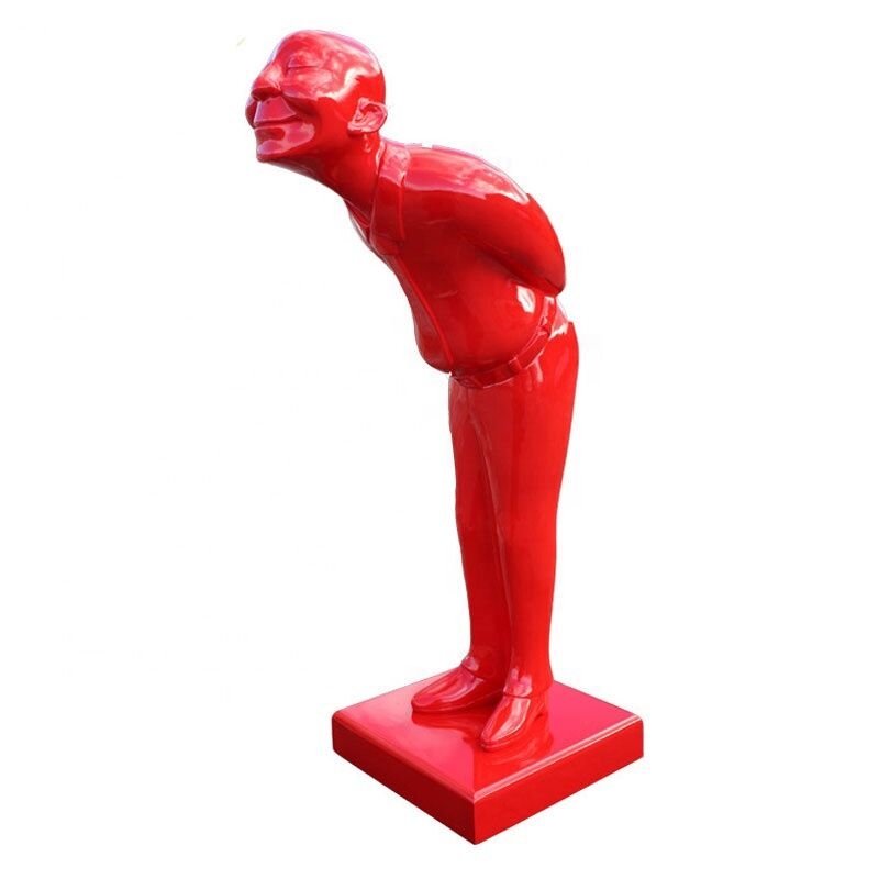 Outdoor Sculpture Large Bowing Figure, Glossy Minimalist Fiberglass