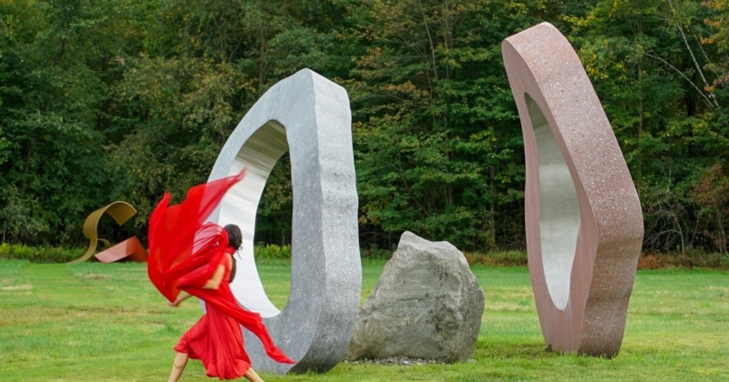 Outdoor Sculpture Large Circular Form Oxidized Finish Slatted Design