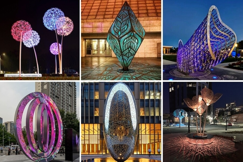 Outdoor Sculpture Large Scale Lighted Spheres Modern Garden Art