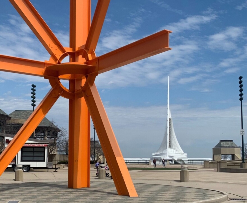 Outdoor Sculpture Large Scale Radiating Lines Matte Metal Public Art
