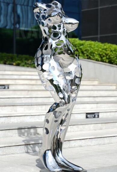 Outdoor Sculpture Perforated Stainless Steel Hollow Female Bust Modern