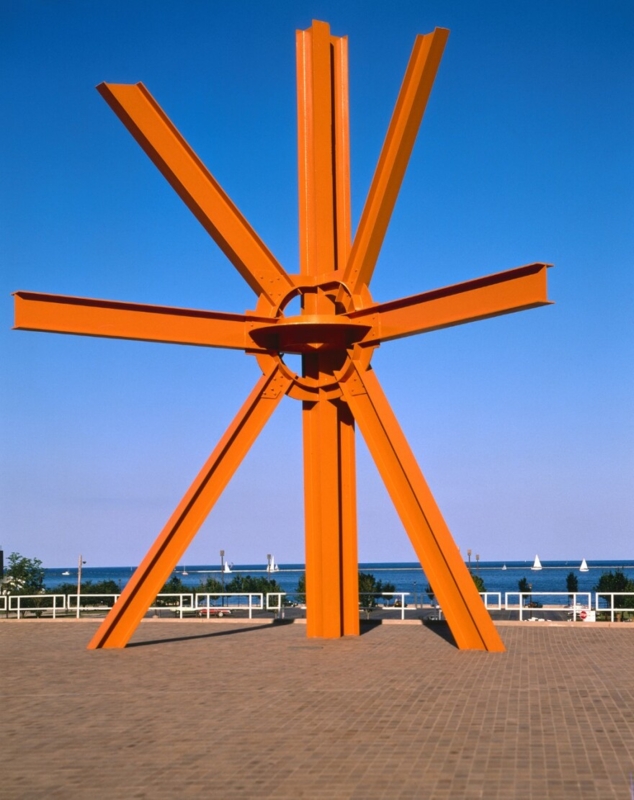 Outdoor Sculpture Radiating Sunburst Shape Painted Metal Abstract Art