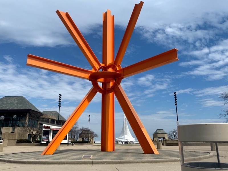 Outdoor Sculpture Sunburst Silhouette Geometric Form Painted Metal Art