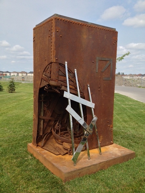 Outdoor Sculpture Trio Of Forms Weathered Patina Rust Brown Metal Art