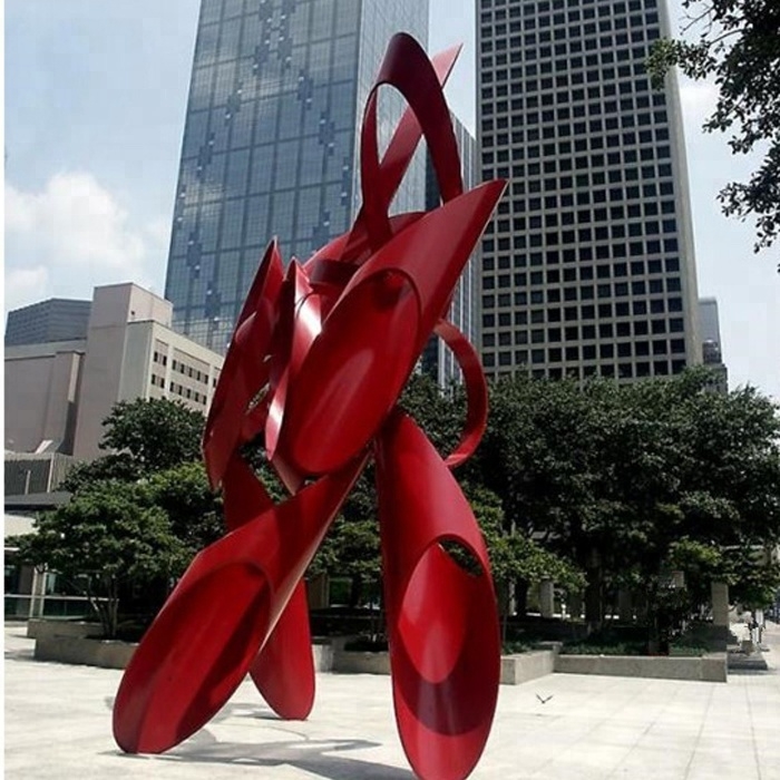 Outdoor Sculpture Vibrant Red Looped Metal Form Modern Garden Art