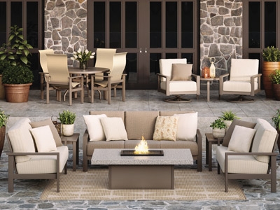 Outdoor Sectional Set Modular Seating Thick Cushions Dark Metal Frame