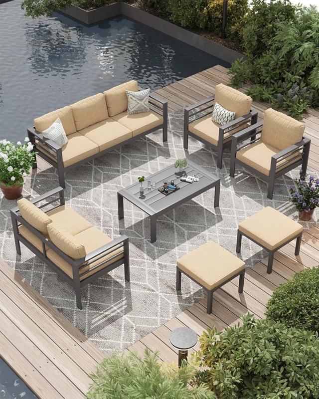 Outdoor Sectional Sofa 9 Seat Capacity Modular Metal Frame