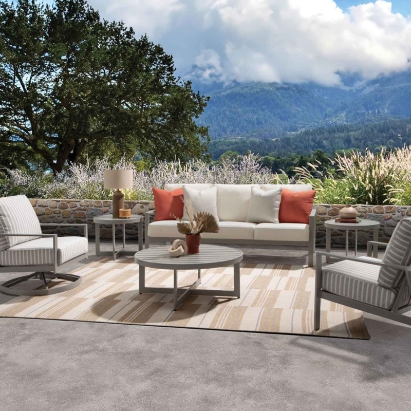 Outdoor Sectional Sofa Fire Pit Centerpiece Woven Dark Frame Grey