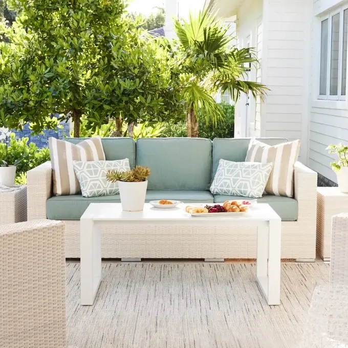 Outdoor Sectional Sofa Gray Woven Rope Back Modular Lounge Set