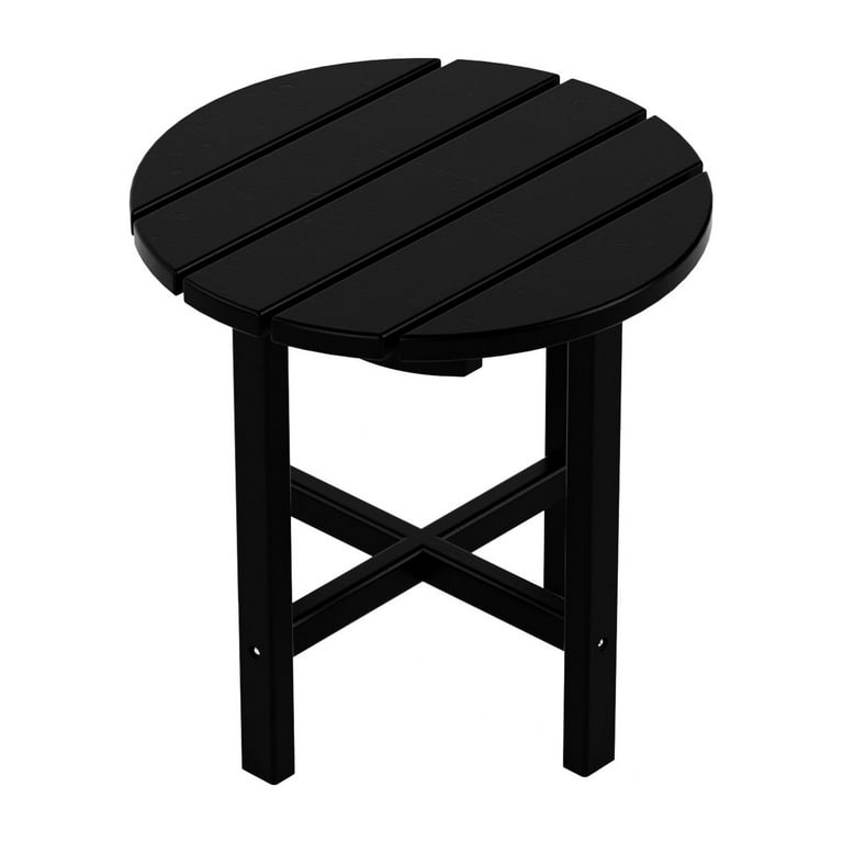 Outdoor Side Table Black Round Lattice Top Tripod Base Minimalist