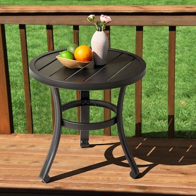 Outdoor Side Table Matte Black Metal Perforated Mesh