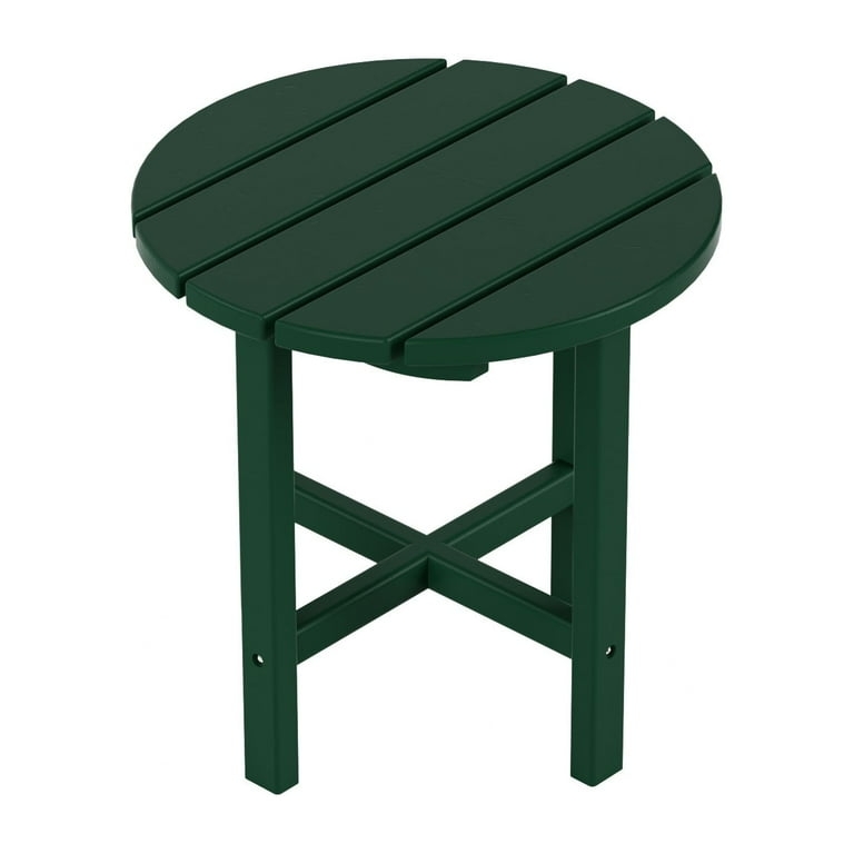 Outdoor Side Table Round Dark Green Cross Brace Patio Accent