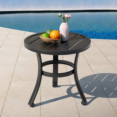 Outdoor Side Table Round Matte Black Metal Pedestal Base