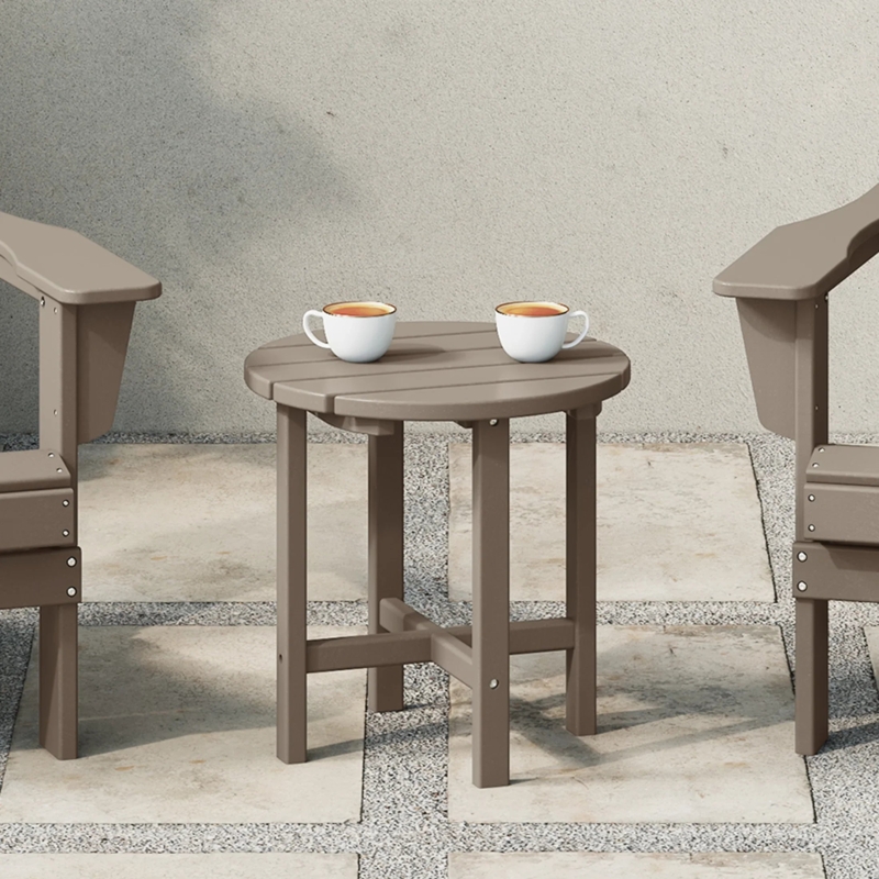 Outdoor Side Table Round Vibrant Turquoise Slatted Wood Toned