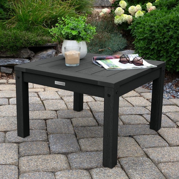 Outdoor Side Table Square Slatted Top Black Adirondack Style