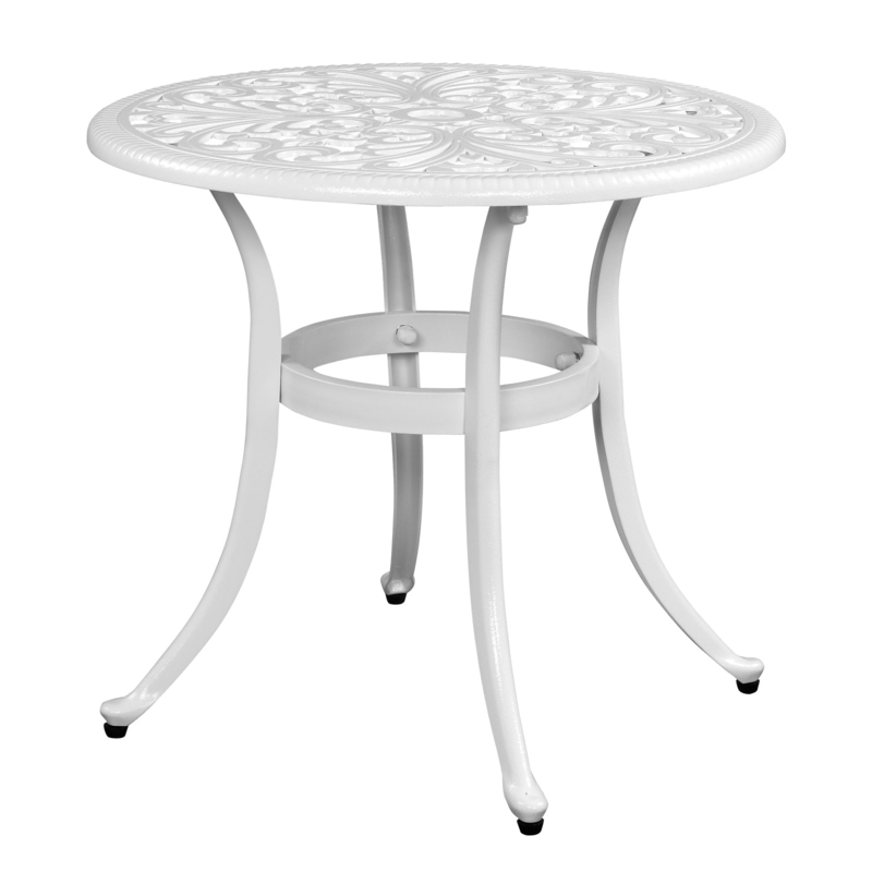 Outdoor Side Table White Cast Aluminum Ornate Lattice Pattern