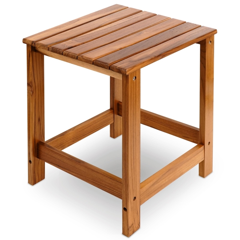 Outdoor Side Table Wood Toned Tripod Base with Slatted Top