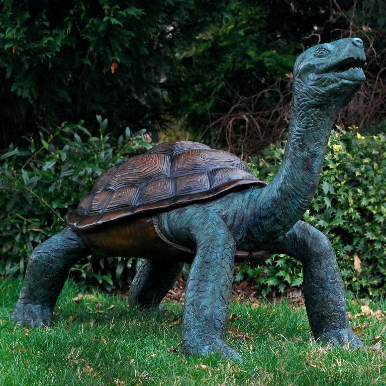 Outdoor Statue Giant Tortoise Form Verdigris Patina Bronze Decor