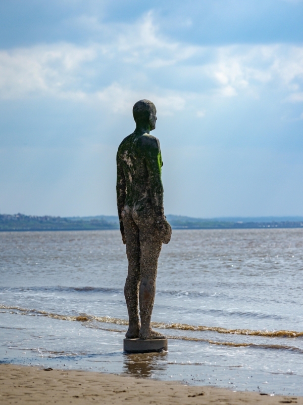 Outdoor Statue Human Silhouette Weathered Patina Moss Covered Metal