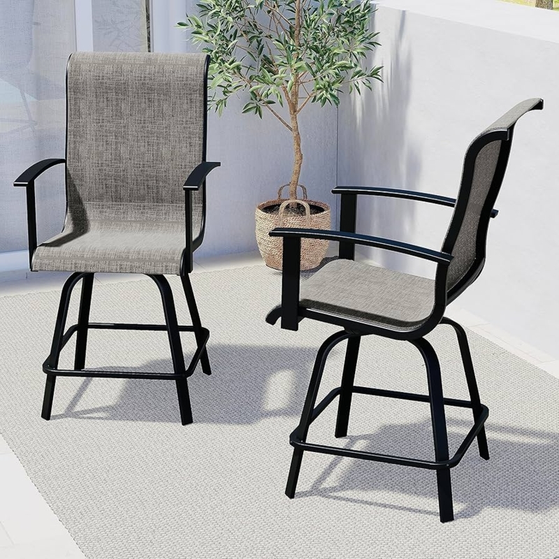 Outdoor Swivel Bar Stool Set in Woven Coffee Resin Wicker with Arms